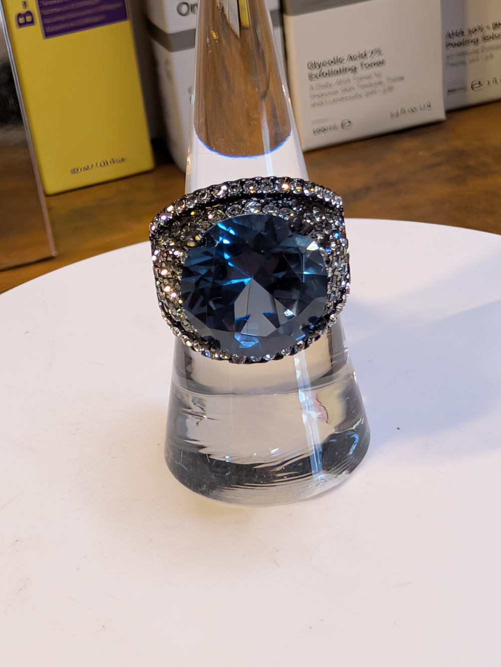 London Blue CZ Statement Ring Black Stainless Steel, Sz